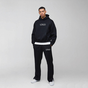 High Quality <b>Black</b> Oversized Bonded Scooba Hooded Tracksuit Drop Shoulder <b>Hoodie</b> Slim Fit Jogger Set Winter Printed Plus Size - Product Image 4