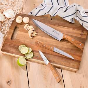 Juego de 3 sartenes San Ignacio con revestimiento de mármol de 16 cm, 20 cm y 24 cm + tabla de cortar de madera de acacia de 40,3x25,2x2,5 cm - Product Image 6