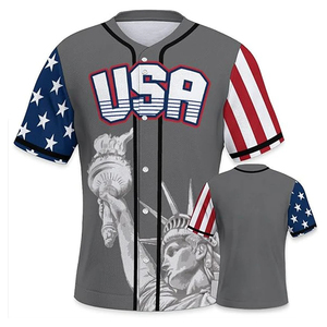 Bajo MOQ Ropa deportiva personalizada Impresión por sublimación con botón Tallas grandes Transpirable EE. UU. Jersey Béisbol Top Camisas - Product Image 6