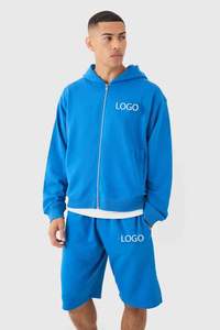 Conjunto Deportivo de Sudadera con Capucha y Pantalones Cortos de Algodón para Hombre, Estilo Holgado con Hombros Caídos y Cremallera, Unisex, para Fitness, Jogging, Ropa Profesional - Product Image 5