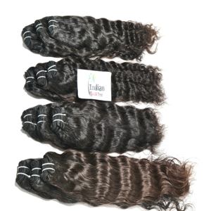 Extensions de cheveux humains vierges naturels tissés à la main, fabriqués en Inde, bouclés, couleur noire, cuticules alignées, non traités, en vente - Product Image 3