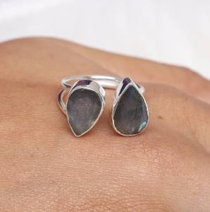 แหวนเหลี่ยมเพชรพลอยแลบราโดไรต์แข็ง925เงินสเตอลิงเครื่องประดับการหมั้นแต่งงานแบบคลาสสิกสำหรับปาร์ตี้การตั้งค่ากรอบเพชร - Product Image 5