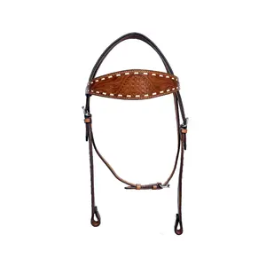 Western Leather Headstall / Bridle Horse Tack in Brown with Hand Carving / Tooling Work multifunctional