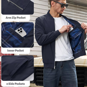 Blousons bombardier grande taille bleu marine pour hommes vêtements de mode en nylon polyester vêtements de rue blousons bombardiers d'hiver chauds pour adultes - Product Image 5