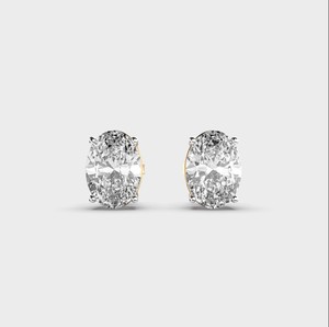 Boucles d'oreilles solitaires ovales en diamant de laboratoire, or blanc/rose/jaune 14 carats, rhodiées, certifiées IGI, cadeau d'anniversaire ou de fête - Product Image 1