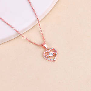 Colgante de corazón de amor de oro rosa con cadena de eslabones 14K/18K chapado en rodio de oro estilo moderno y clásico con circón y piedra de diamante - Product Image 5