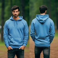 Premium erkek 320GSM kışlık kazak Hoodie katı ağır kanguru cep özel boyun etiket rahat yüksek düz boyalı