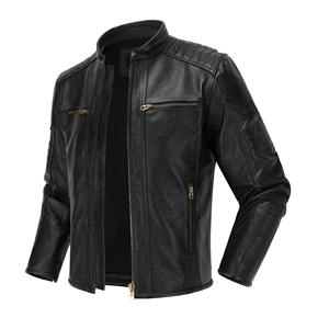 Chaqueta de motorista Vintage 2025, capa superior de piel de vaca, piel de oveja, cuello levantado de cuero genuino, chaqueta de nuevo estilo de primavera para hombres - Product Image 3