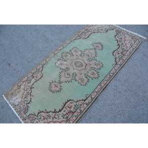 พรมวินเทจ, พรมตกแต่งขนาด 2.9x6.1 ฟุต พรมตุรกี, พรมขนสัตว์ลายอิคัตสีเขียวชมพู - Product Image 2