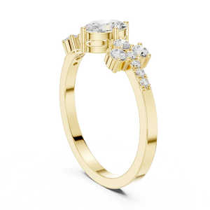 Bague élégante en or 18 carats avec moissanite taille ovale et accents floraux en grappe pour femme, cadeau de fiançailles ou de mariage, bijoux - Product Image 1