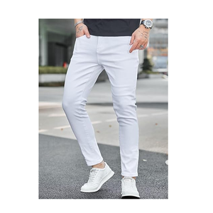 Pantalones vaqueros personalizados de alta calidad para hombre, pantalones vaqueros ajustados a la piel de Color blanco, pantalones vaqueros de forma estrecha para hombre - Product Image 5