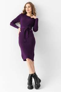 Women Knitwear Crew Neck <b>Dress</b> Long Sleeve Flexible <b>Warm</b> Belt Detail High Quality <b>Winter</b> New Fashion Customizable OEM Services - Product Image 4