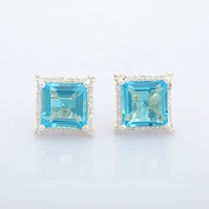 Pendientes de Topacio Azul y circón de alta calidad, joyería de moda de Plata de Ley 925 para mujeres y niñas - Product Image 1
