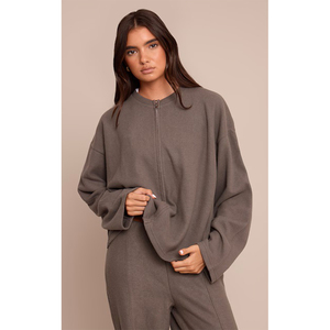 เสื้อสเวตเตอร์แบบมีซิปของผู้หญิงคลาสสิกเสื้อคอตตอนขนแกะชั้นในให้ความอบอุ่นแบบปกติเสื้อโลโก้ตามสั่ง - Product Image 5