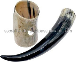 Polished Viking Drinking Horn <b>Mug</b> with Leather Strap Great for LARP Cosplay Renaissance Events Available at Best Price - Product Image 5