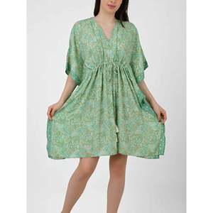 Women's Luxury Boho Chic Summer Kaftan Silk Blend Short <b>Dress</b> Loose Fit Beach Coverup Mini <b>Dress</b> for Lounge Wear for Swimwear - Product Image 1