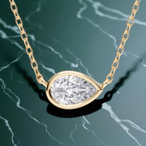 Collier avec pendentif solitaire et lunette en or massif minimaliste moderne de 3.00 carats, diamants cultivés en laboratoire, F-G/VS 10K, 14K, 18K - Product Image 6