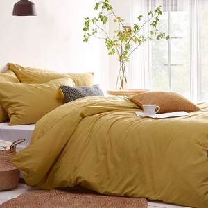 Yellow Color Washed Linen 100% Organic Cotton Duvet Cushion With Buttons Twin Full <b>Double</b> Queen King Sizes Bedding for Toddler - Product Image 1