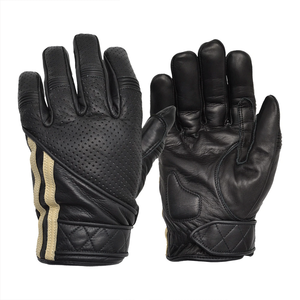 Guantes de cuero genuino para hombre, guantes de moto clásicos negros Cafe Racer, forro polar, ropa de carreras, transpirable, estampado - Product Image 1