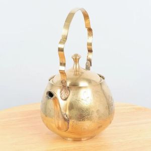 Vintage Brass <b>Kettle</b> Brass <b>Tea</b> <b>Kettle</b> simple design On the sides <b>kettle</b> with a handle and a lid with floral design - Product Image 1