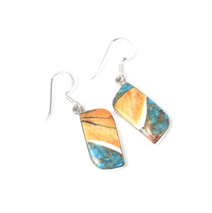 925 Solid Sterling Silver Fine Dangle <b>Earrings</b> Oyster Turquoise Bezel Setting <b>Hook</b> with December Month Birthstone Charm - Product Image 1