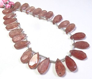 Piedras preciosas sueltas de corte facetado de cuarzo de fresa Rosa Natural 8 hebras 15x7,5mm piedras en forma de pera 22 Uds cuentas - Product Image 6