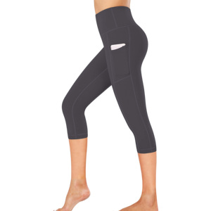 Pantalon Capri Taille Haute Effet Sculptant Fessier avec Poche Discrète pour Sport et Extérieur, en Spandex/Polyester, Taille Élastique, Séchage Rapide et Respirant - Product Image 1