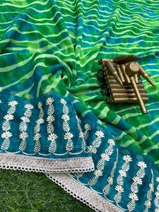 Nuevo 2023 Festival Wear Top Quality Georgette Leheriya Impreso con bordado Trabajo Saree Blusa Compras en línea India - Product Image 6