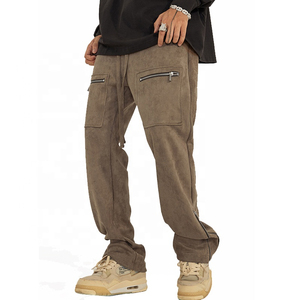 2025 pantalon Cargo évasé à taille élastique personnalisé pour hommes pantalon évasé à fermeture éclair avec décoration peinte Style avant plat - Product Image 1