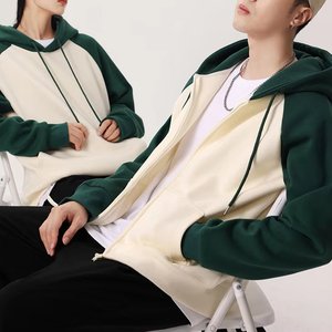 Haute qualité hommes femmes contraste manches fermeture éclair polaire coupe-vent à capuche personnalisé imprimé avant hiver automne manteau ample Couple - Product Image 5