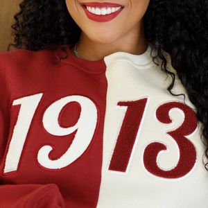 Demi 1913 Chenille Crewneck Sweatshirt Two Tone Premium Fleece Sorority Apparel Greek DST Delta Winter Warm Top - Product Image 3
