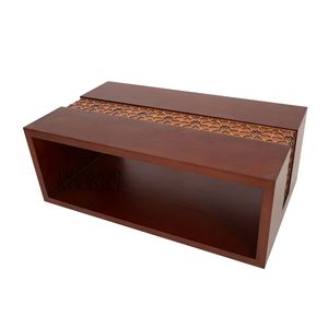 Table basse rectangulaire moderne en bois avec gravure géométrique islamique et base de rangement creuse pour une décoration de salon de luxe - Product Image 3