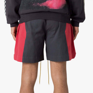 Shorts personnalisés rouge et noir à blocs de couleur pour hommes, streetwear, panneau contrasté, cordon de serrage, shorts d'été - Product Image 5