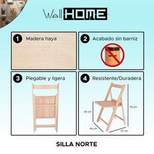 WELL HOME NORTE Sedia da Giardino in Legno di Faggio Non Verniciato 43x47x79 cm - Product Image 2