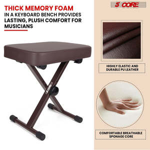 5 Core Keyboard Bench 3 Inch Padded Piano <b>Stool</b> Adjustable 20.5" Guitar Seat Heavy Duty Portable - Product Image 3