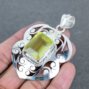 จี้ทองเหลืองชุบเงิน925อัญมณีควอตซ์เลมอนธรรมชาติเครื่องประดับแฮนด์เมดขายส่งราคาโรงงาน - Product Image 1