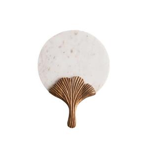 Bandeja de servicio de mármol blanco de forma redonda con mango de madera a precios de venta directos de fábrica con tamaños de 14 pulgadas - Product Image 1