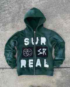 Streetwear personnalisé Boxy Fit recadrée diamant lavage à l'acide délavé au soleil 400gsm lourd sweat à capuche zippé strass - Product Image 5