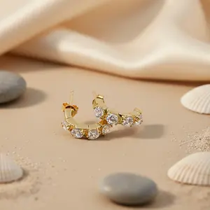 Pendientes de Aro de Platino con Baño de Rodio y Circonita Cúbica para Mujer, Religiosos y Modernos - Product Image 2