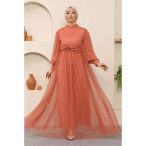 ชุดราตรีทรงเอไลน์ลายจุดประดับมุก แขนสั้น ความยาวแม็กซี่ สไตล์เรียบง่าย รุ่น MSW12238-2 ไซส์ XL - Product Image 1