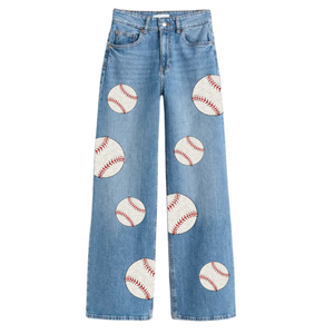 Tendance d'été chaude mignon personnalisé taille haute décontracté coupe ample Denim pour les femmes pantalon à jambes larges conception pour l'école de dos en gros - Product Image 5