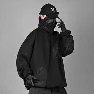 Custom Logo <b>Embroidery</b> Double Hooded Ninja Pullover Balaclava Hoodies for Man Full Zip Thermal Men's <b>Sweatshirts</b> - Product Image 2