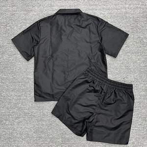 Custom Men's 2-Piece Summer Plain Nylon <b>Short</b> Set Windbreaker <b>Button</b>-<b>Up</b> <b>Short</b> <b>Sleeve</b> Shirt <b>Shorts</b> Satin Fabric Embroidered - Product Image 5