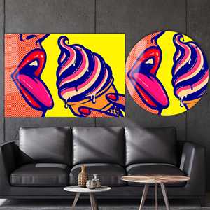 Lienzo Impreso: Mujer de Arte Pop Lamiendo Helado, Estilo Vitral, ARTE EN VIDRIO TEMPLADO - Product Image 1