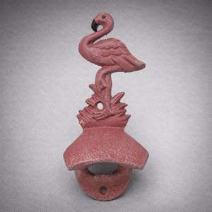 Abridor de Botellas de Hierro Fundido con Diseño de Flamenco, Montado en la Pared, Estilo Tropical Vintage, Agarre Fuerte, Acabado Duradero, Perfecto para Bar, Cocina y Decoración - Product Image 1