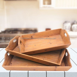 Plateau de service rectangulaire en bois avec poignées découpées plateaux de service alimentaire pour Dessert café - Product Image 4