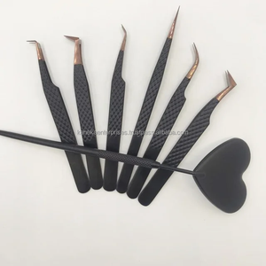 Ensemble de pinces à épiler professionnelles en or rose, pointe noire, acier inoxydable, anti-magnétique, anti-statique, extension de cils en volume, miroir - Product Image 5