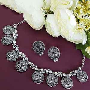 Bijoux indiens oxydé Boho Vintage Antique collier ras du cou pour femmes filles bijoux de mode ton argent collier ras du cou ensemble - Product Image 2