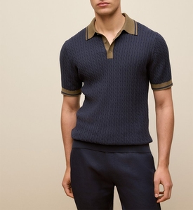 Custom OEM <strong>Men's</strong> Cable Knit Polo <strong>Shirt</strong> Contrast Tipped Collar Short Sleeve Knitted Polo Sweater Textured Knitwear <strong>for</strong> <strong>Men</strong> - Product Image 4