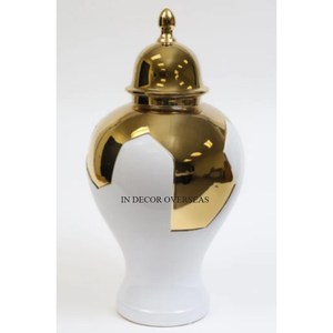 Frasco de jengibre de Metal de calidad superior recubierto de polvo de Color blanco y chapado en oro de alta calidad de diseñador elegante único más exigente - Product Image 1